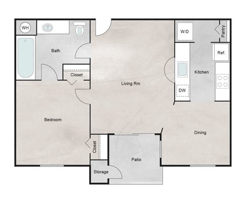 Floor plan for 1 bed, 1 bath, 706 sqft